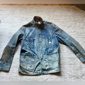 Double RL RRL denim distressed sports coat/ jacket with corduroy collar  -